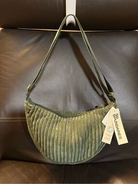 No Boundaries Olive Corduroy Crescent Crossbody Bag